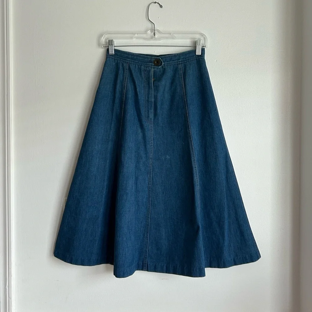 Vintage 70’s Midi Jean Skirt High Waist - Picture 1 of 4